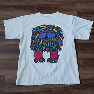 Vintage Cyrk Lion Graphic T-Shirt Mens Large White Single Stitch Made in USA